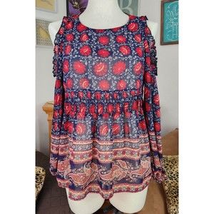 KNOX ROSE Top Womens Small Floral Off the Shoulder Boho Peasant Blouse